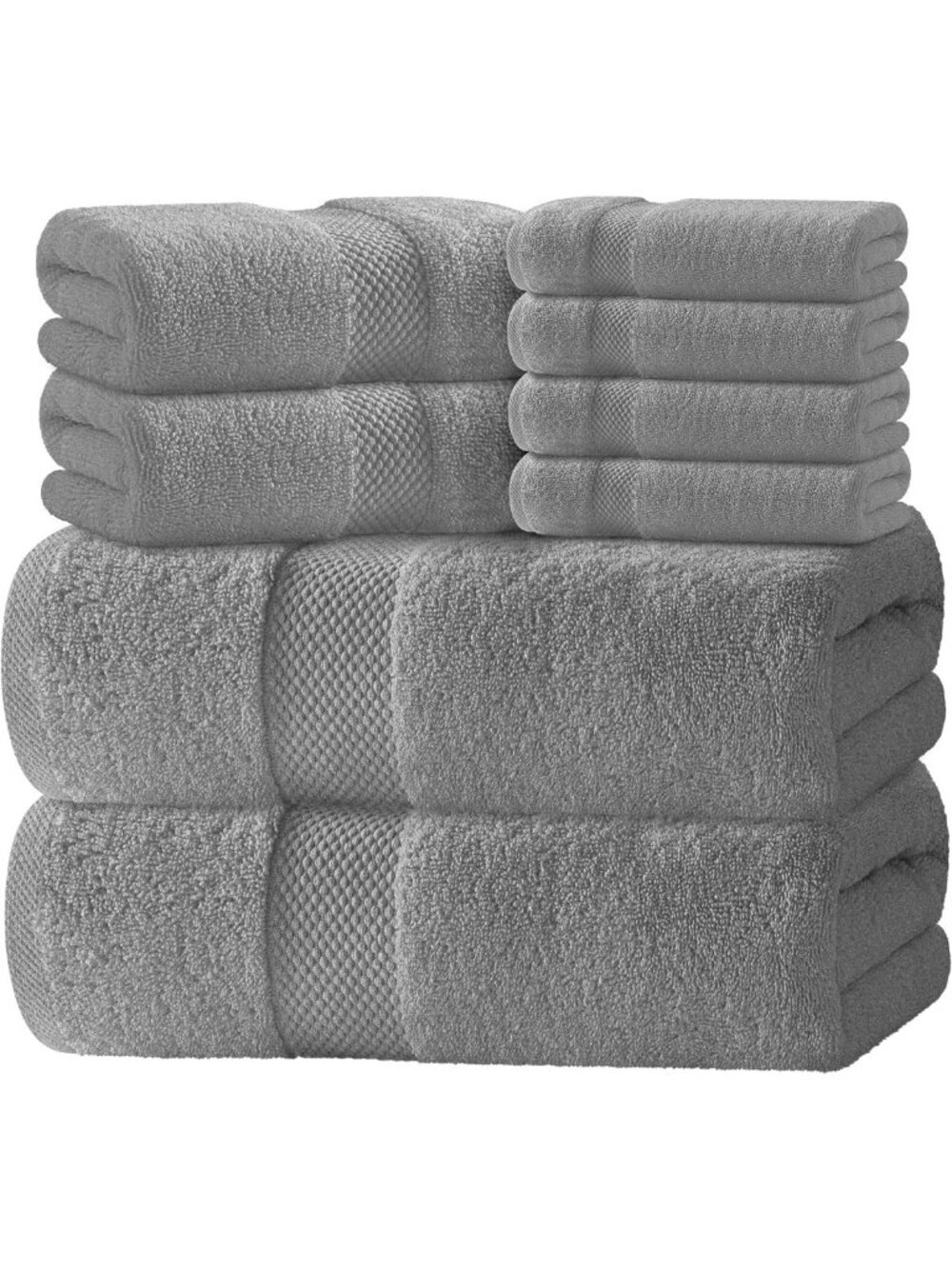 Luxury Light Gray Bath Towel Set of 8 - Soft 100% Turkish Cotton, Quick-Dry